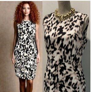 Calvin Klein Sheath Dress Abstract Black White Print Sleeveless Size 10